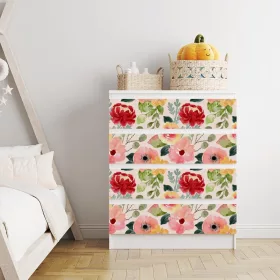   IKEA MALM bútormatrica - rózsaszín és piros akvarell virágok