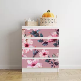   IKEA MALM bútormatrica - rózsaszín hibiszkusz és pillangók