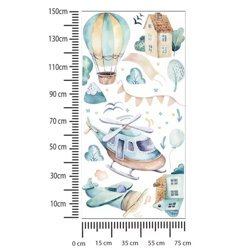 Gyerekszoba falmatrica - Helikopter, repülő, hőlégballon
